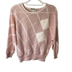 Vintage 80s Edward Chapman Sweater in Soft Pink and White Size S M Minimalist